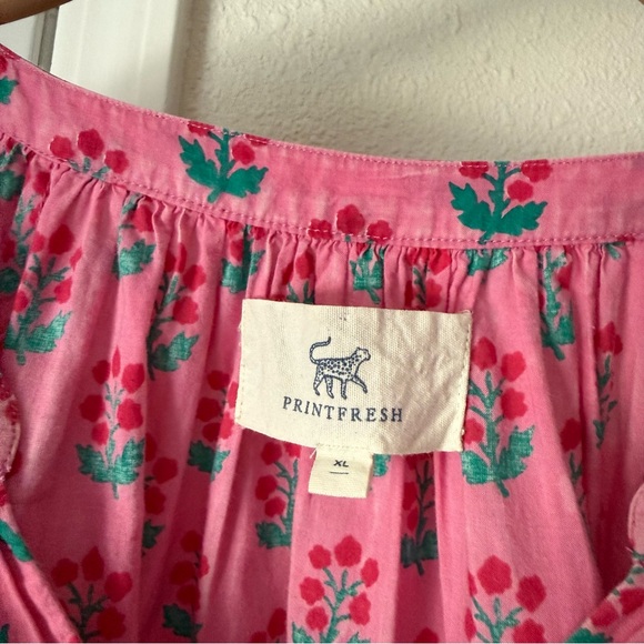 PRINTFRESH pink organic cotton floral puff short sleeve boxy cropped blouse top - Picture 8 of 9
